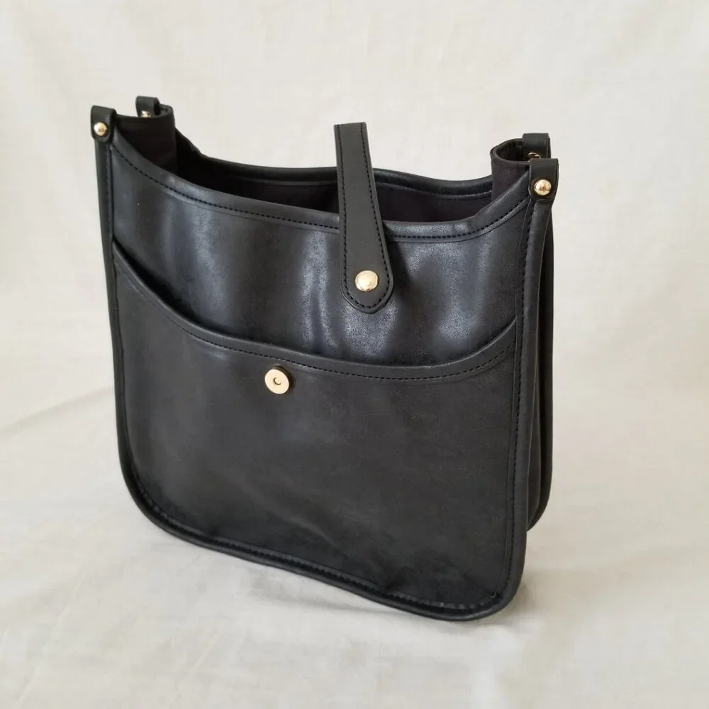 NWOT! Black Faux Leather Purse Shoulder Crossbody Bag with Embroidered Strap - Picture 7 of 12